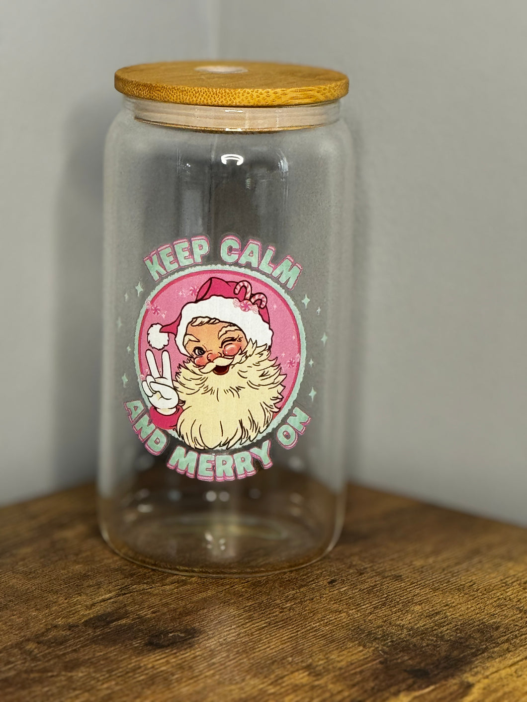 Keep calm & merry on - 16oz glass can