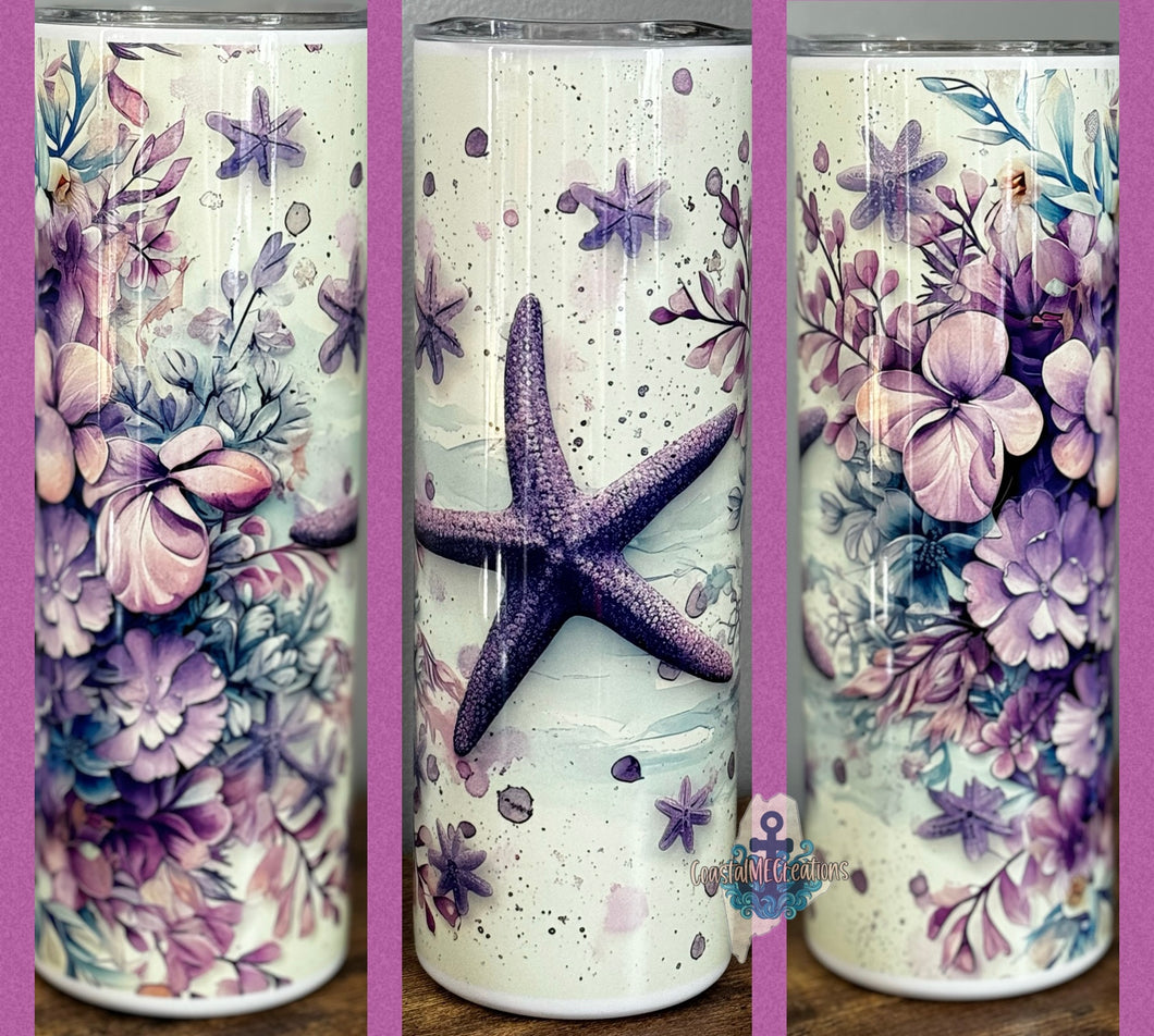 20oz Purple Starfish with flowers