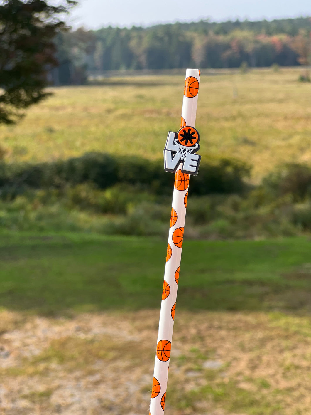 Basketball straw with basketball charm