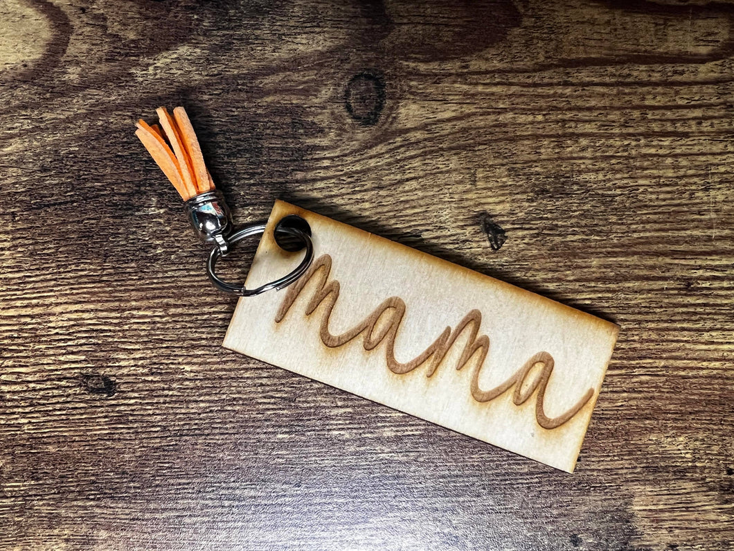 Mama Wooden Keychain - Sent in Random Color Tassles