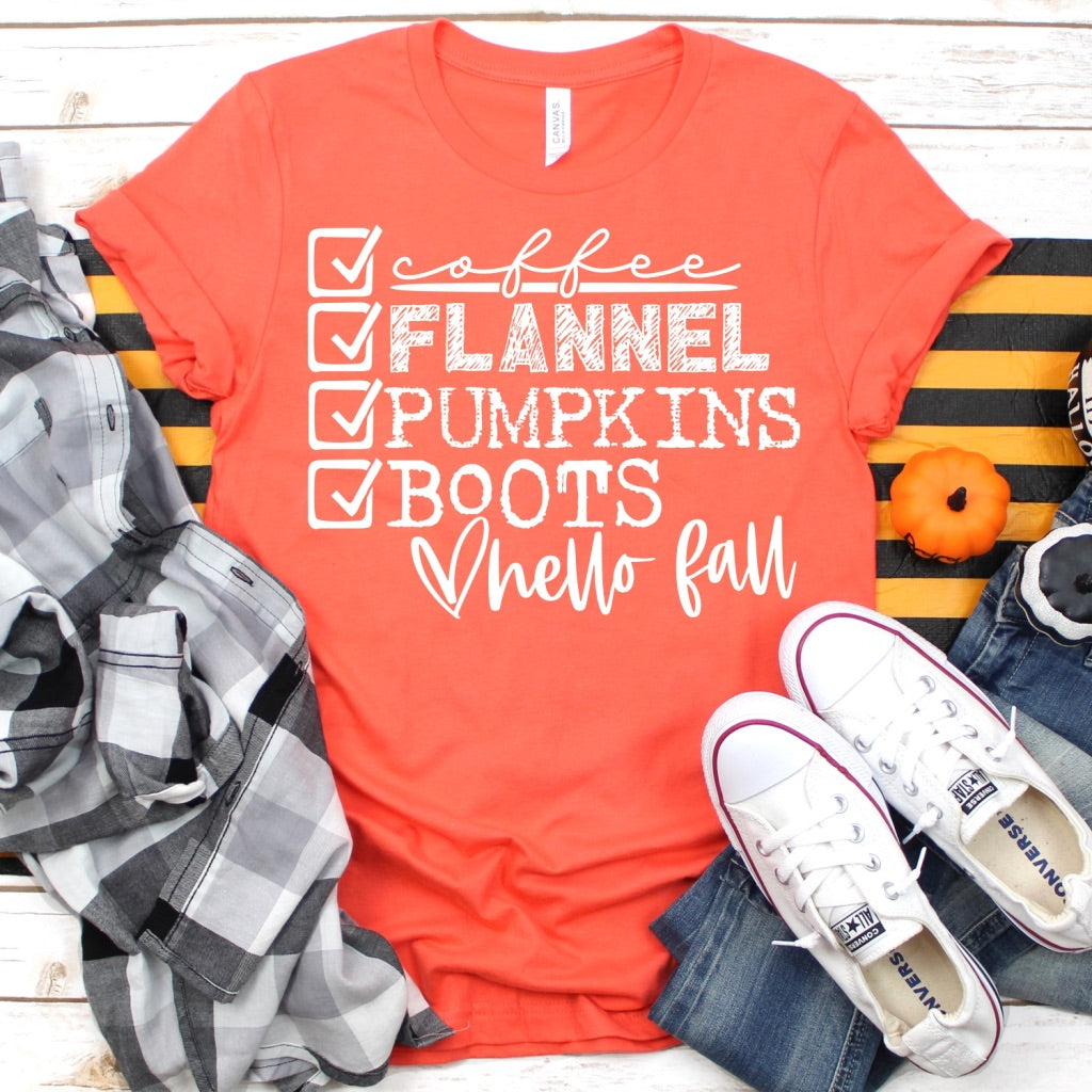 Coffee flannel pumpkins hello fall