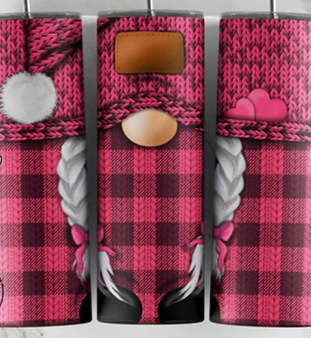 Pink plaid Girl Gnome Tumbler