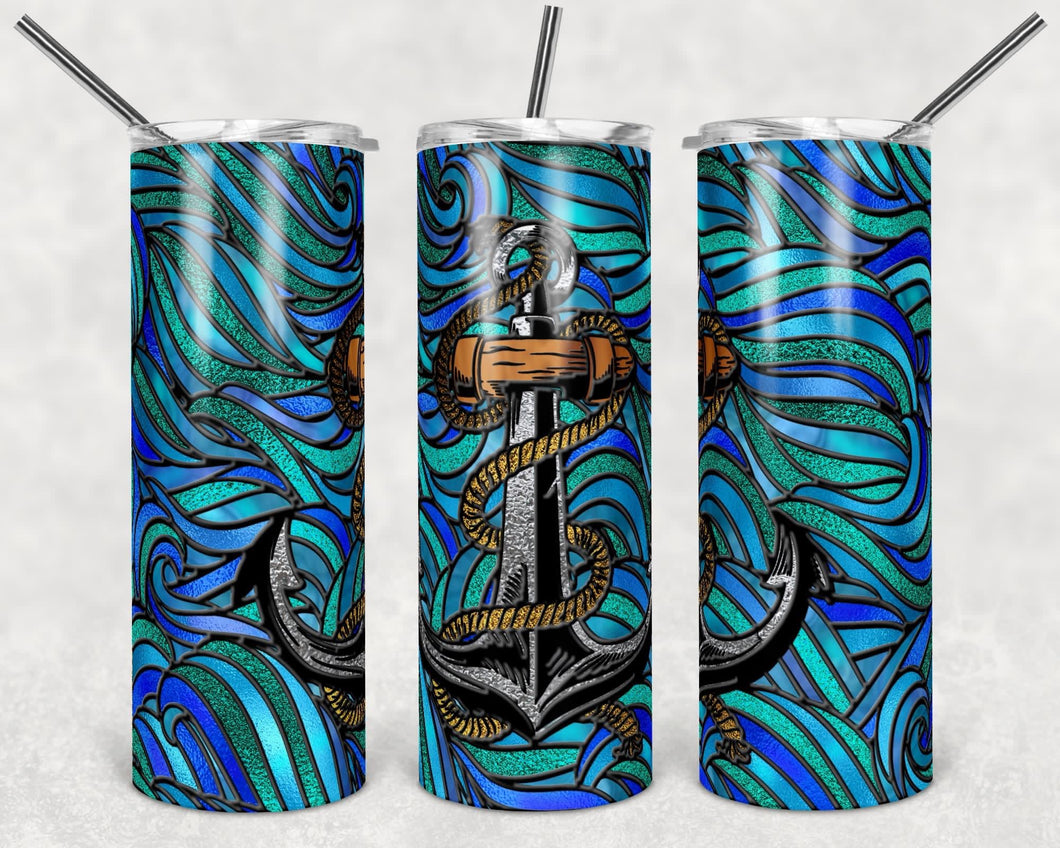 Anchor stained glass tumbler